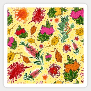 Bright Australian Native Flowers on Yellow Sticker